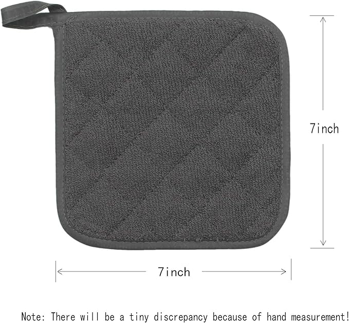 Cotton Pot Holders Cotton Made Machine Washable Heat Resistant Everyday Kitchen Basic Terry Pot Holder, Hot Pads, Trivet for Cooking and Baking Set of 4 (Grey)