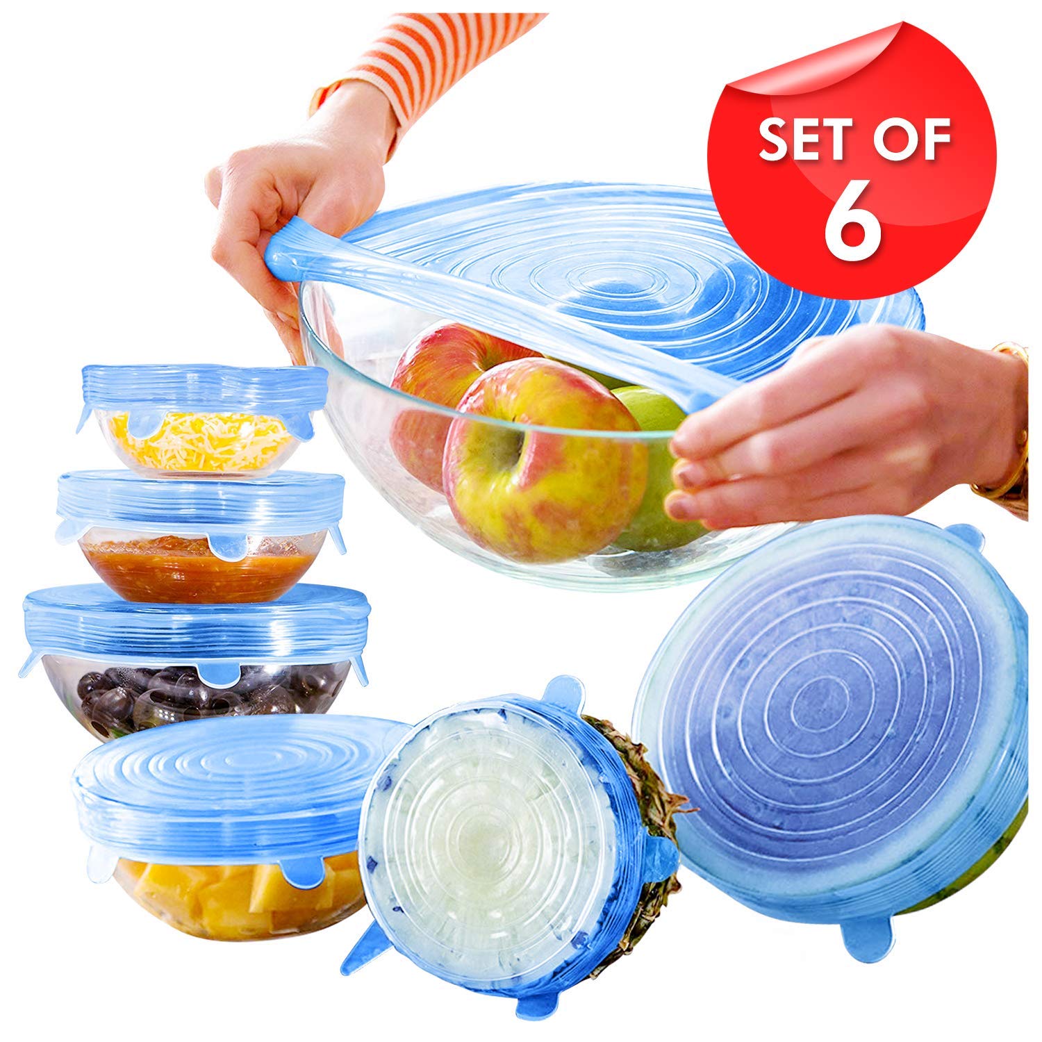 6Pcs Universal Food Silicone Cover Silicone Stretch Lids For Cookware Reusable Stretch Lids silicone lid covers silicone lids