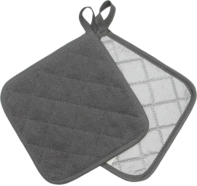 Cotton Pot Holders Cotton Made Machine Washable Heat Resistant Everyday Kitchen Basic Terry Pot Holder, Hot Pads, Trivet for Cooking and Baking Set of 4 (Grey)