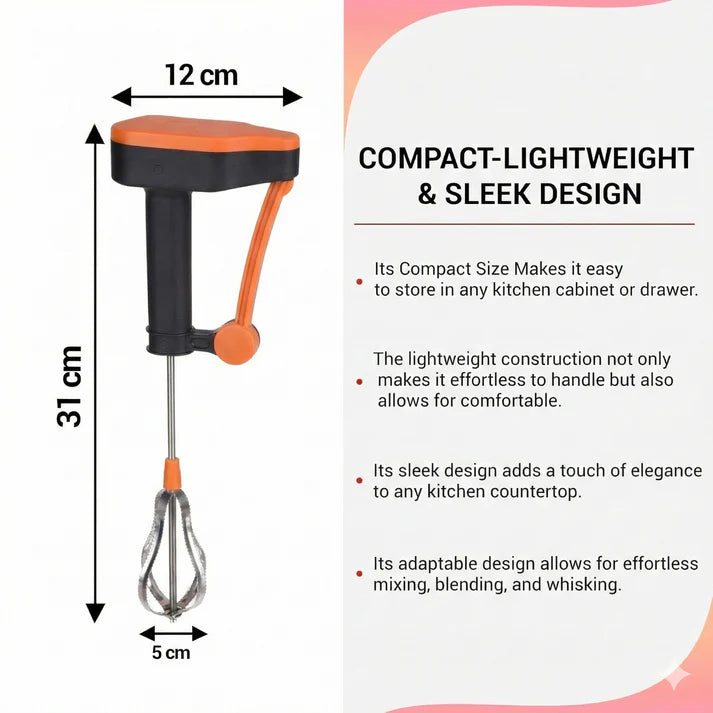 Power-Free Hand Blender – Manual Hand Operated Egg Beater & Food Mixer, Non-Electric Whisk for Kitchen Mixing & Baking (Pack of 1) Alternative SEO title: