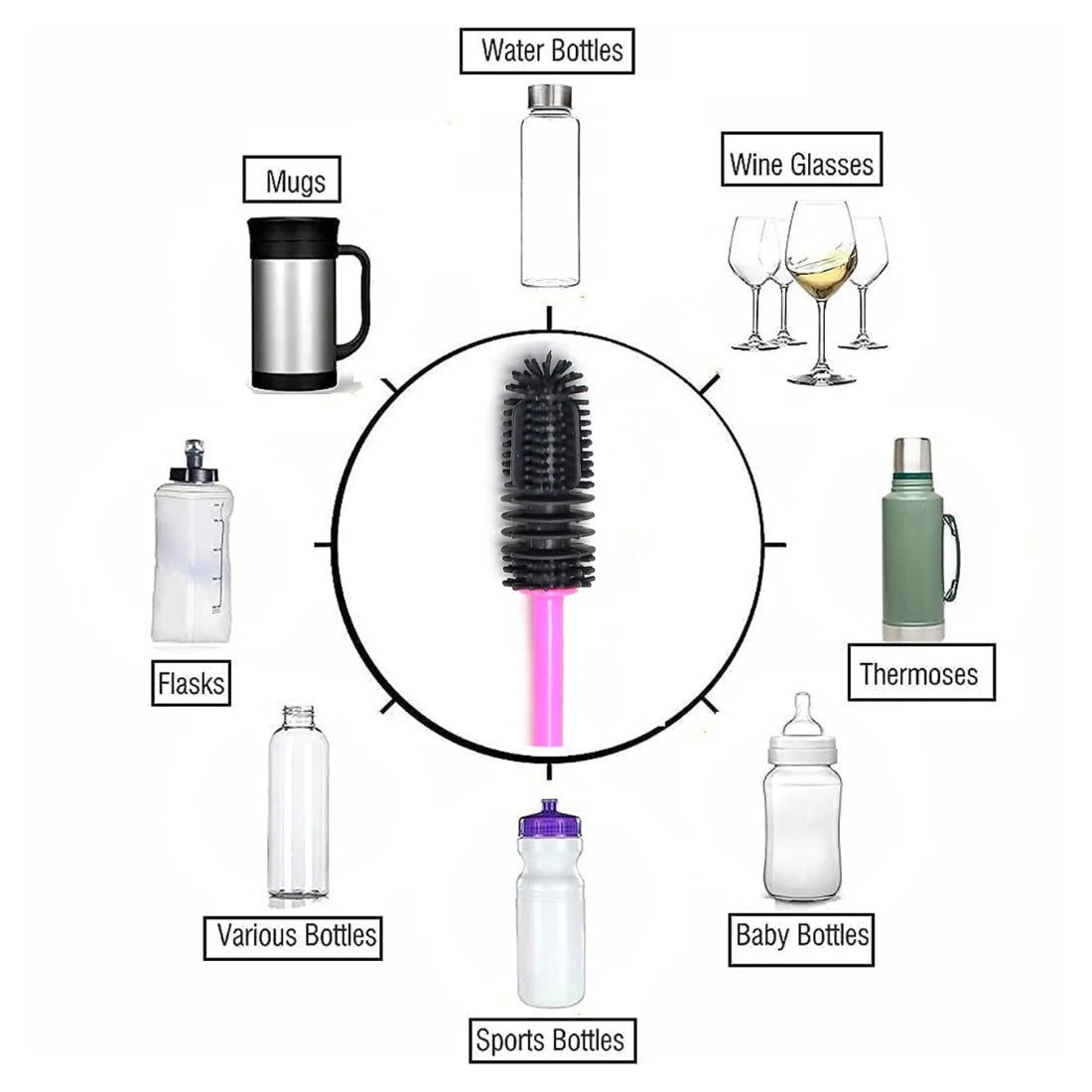 Long Handle Silicone Bottle Cleaning Brush – Flexible Bottle Cleaner for Water Bottles, Glass Bottles, Mugs & Baby Bottles