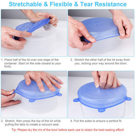 6Pcs Universal Food Silicone Cover Silicone Stretch Lids For Cookware Reusable Stretch Lids silicone lid covers silicone lids
